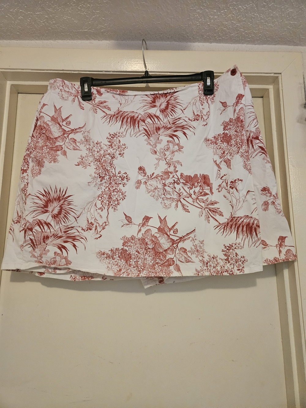 White Mini Skirt with Red Floral Print